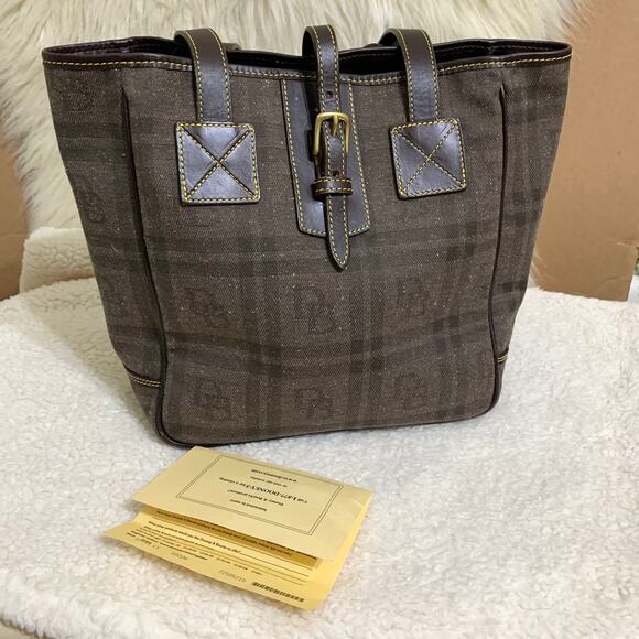 DOONEY & BOURKE Vintage N/S Expresso Plaid Canvas Logo Shopper Tote SP144 - Picture 15 of 16